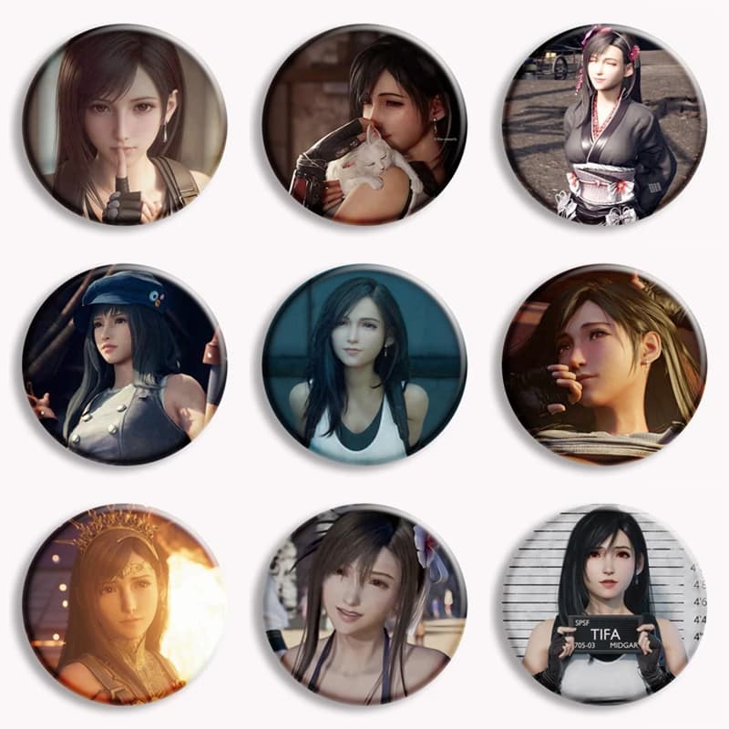 Final Fantasy Anime Girl Figure Tifa Lockhart Pulsante morbido Pin FF VII Personaggio Spilla Distintivo Borsa Decor Accessori Gamer Colleziona