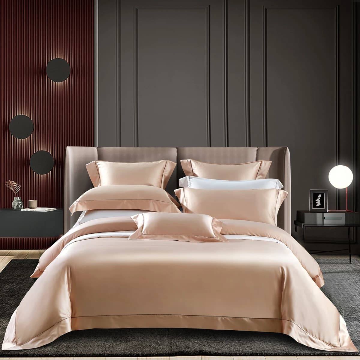 Set of 100% Egyptian Cotton Sheets, 6 Colours, 1000TC Two-layered Yarn, Set 4/7 Pieces, Nordic Style