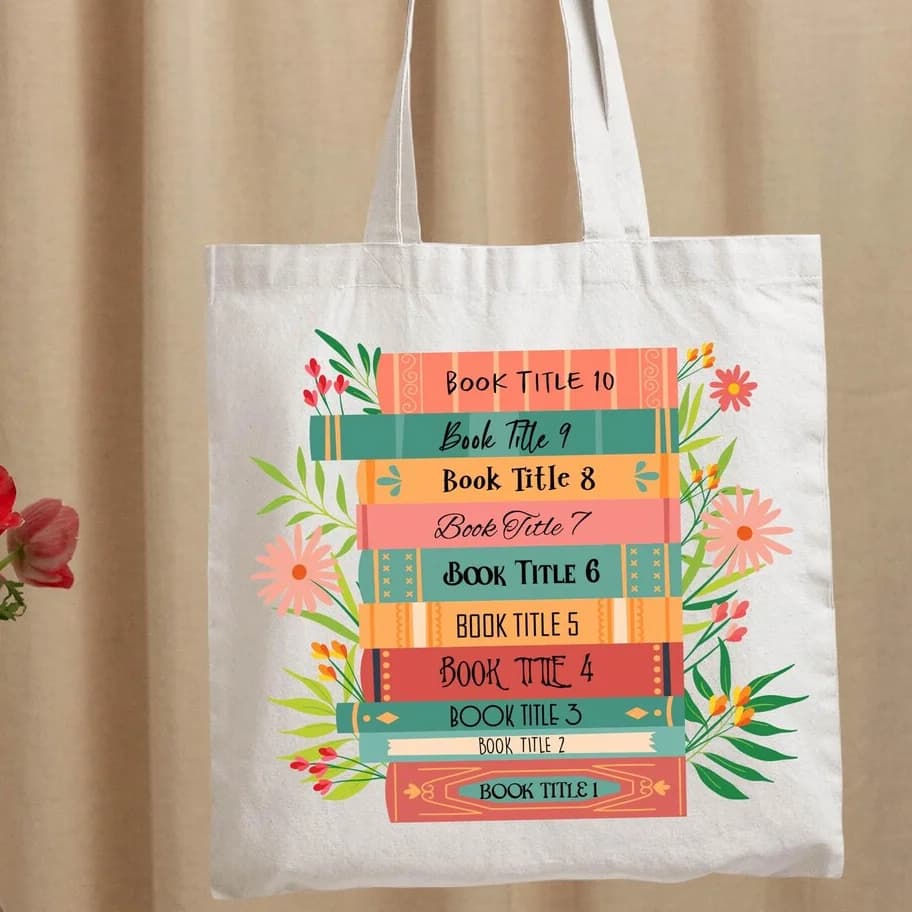 Divertente borsa tote in tela con motivo floreale a forma di pila di libri per donne, regalo per amanti dei libri, borsa riutilizzabile per la spesa, borsa a tracolla per l'apprezzamento degli insegnanti