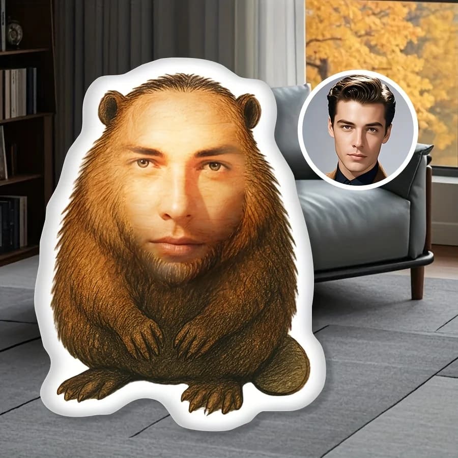 Simulato cuscino a forma di orso bruno, personalizzazione del viso, dona agli amici che scherzi ai amici divertenti cuscini