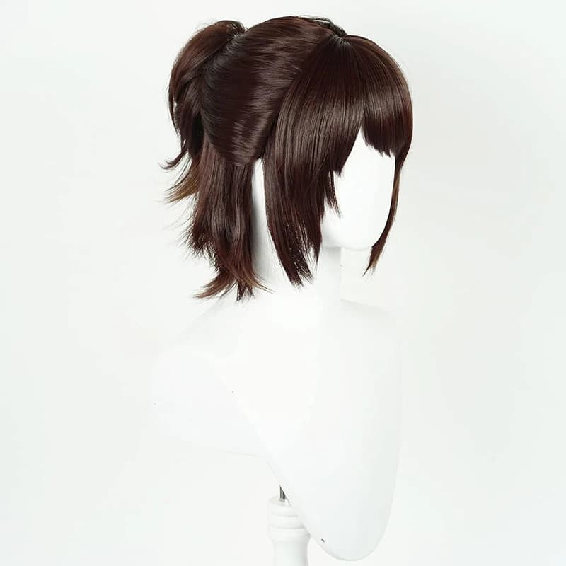 High Quality Hange Zoe Cosplay Wig 35cm Dark Brown Clip Ponytail Heat Resistant Synthetic Hair Party Anime Cosplay Wigs + WigCap