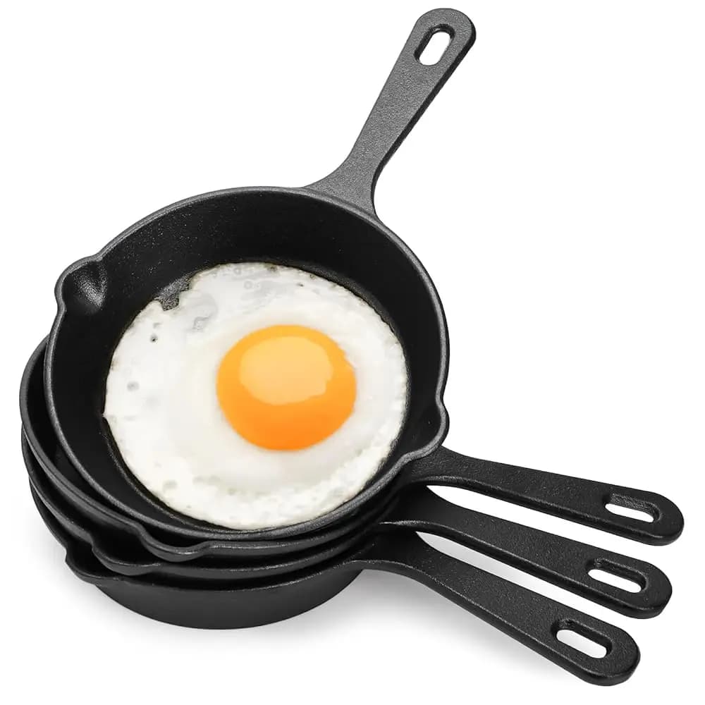 Set di 4 Padelle Piccole in Ghisa, 5-1/2 Pollici, con Doppio Beccuccio per Versare, Adatte per Fornello, Forno, Griglia, per Uso Interno ed Esterno