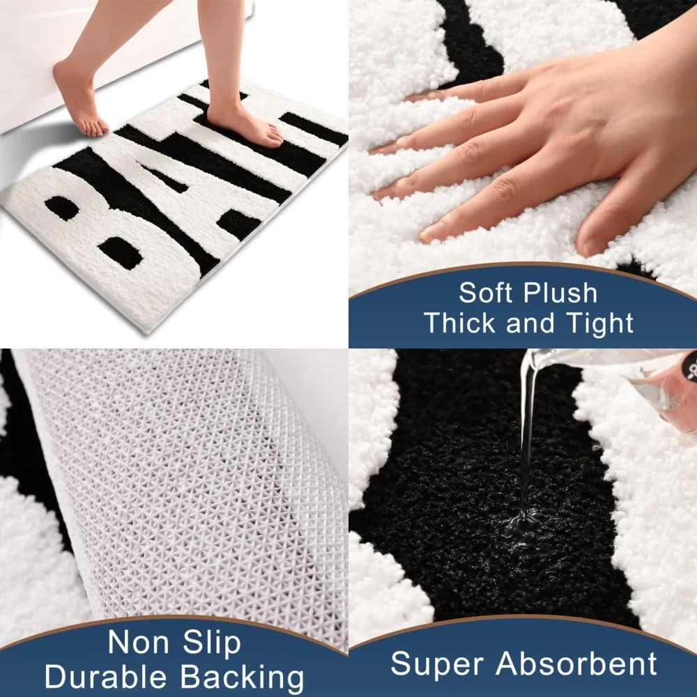 Tappeto da bagno Tappetino da bagno antiscivolo in bianco e nero Tappetino spesso morbido e assorbente per la decorazione domestica moderna extra large