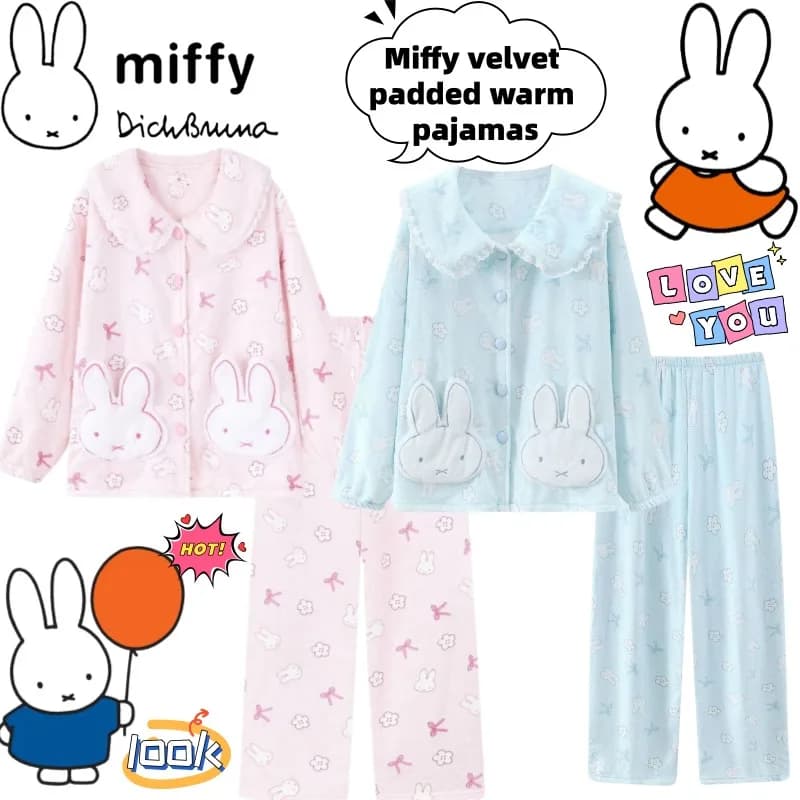 Miffy Creative Kawaii Second Dimension Velvet Thickened Pajamas Holiday Gift Cartoon Animation Peripheral Cute Warm Home Clothes