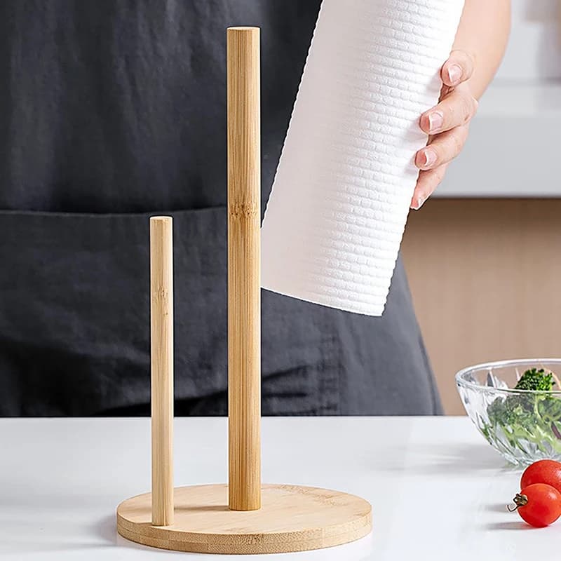 Kitchen Wooden Roll Bathroom Tissue Vertical Stand Disposable Paper Pot Kitchen Toilet Storage Accessories