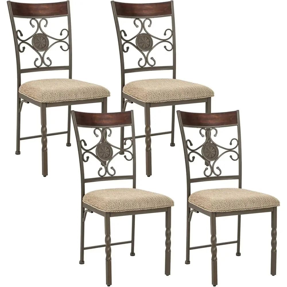 Set di 4 sedie da pranzo, sedie imbottite da cucina con cuscino imbottito e schienale ergonomico, sedie con braccioli in stile rustico con M