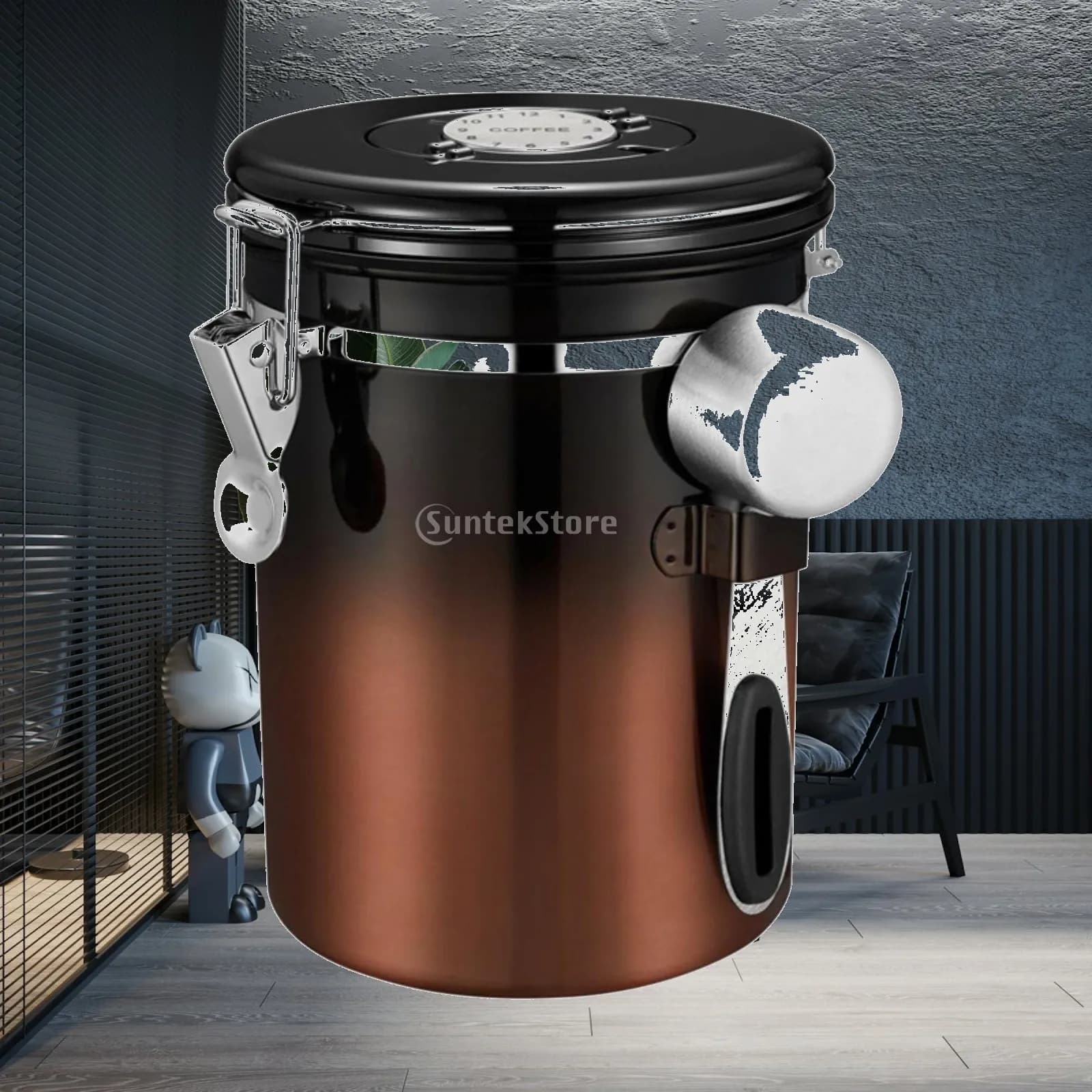 Coffee Bean Storage Canister with Airtight Seal and Air Release Vent for Kitchen Counter Organization