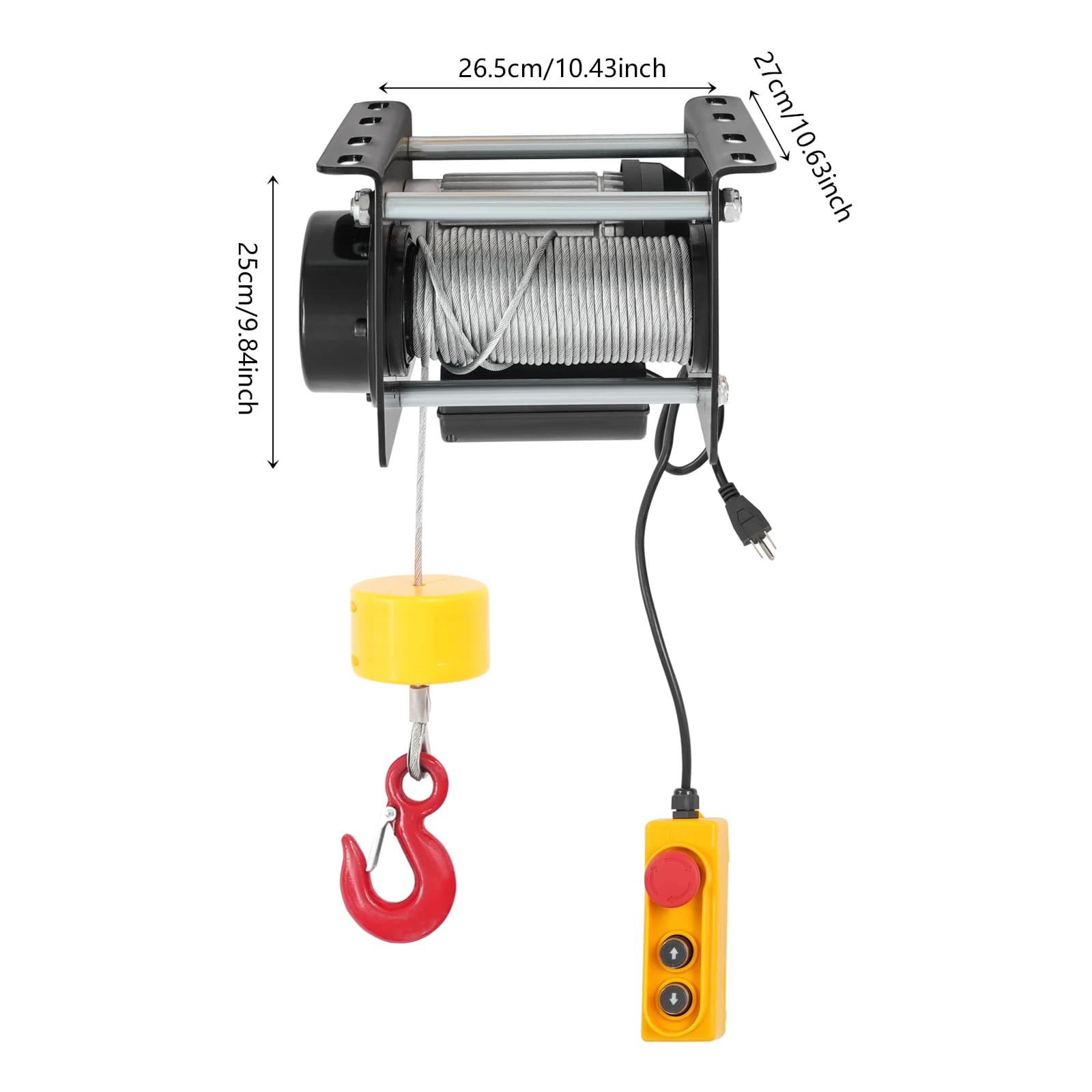 Verricello elettrico nero 110 V/ 60 Hz 400 kg/ 881 libbre con controllo cablato, paranco elettrico 881 libbre con lunga fune metallica in acciaio