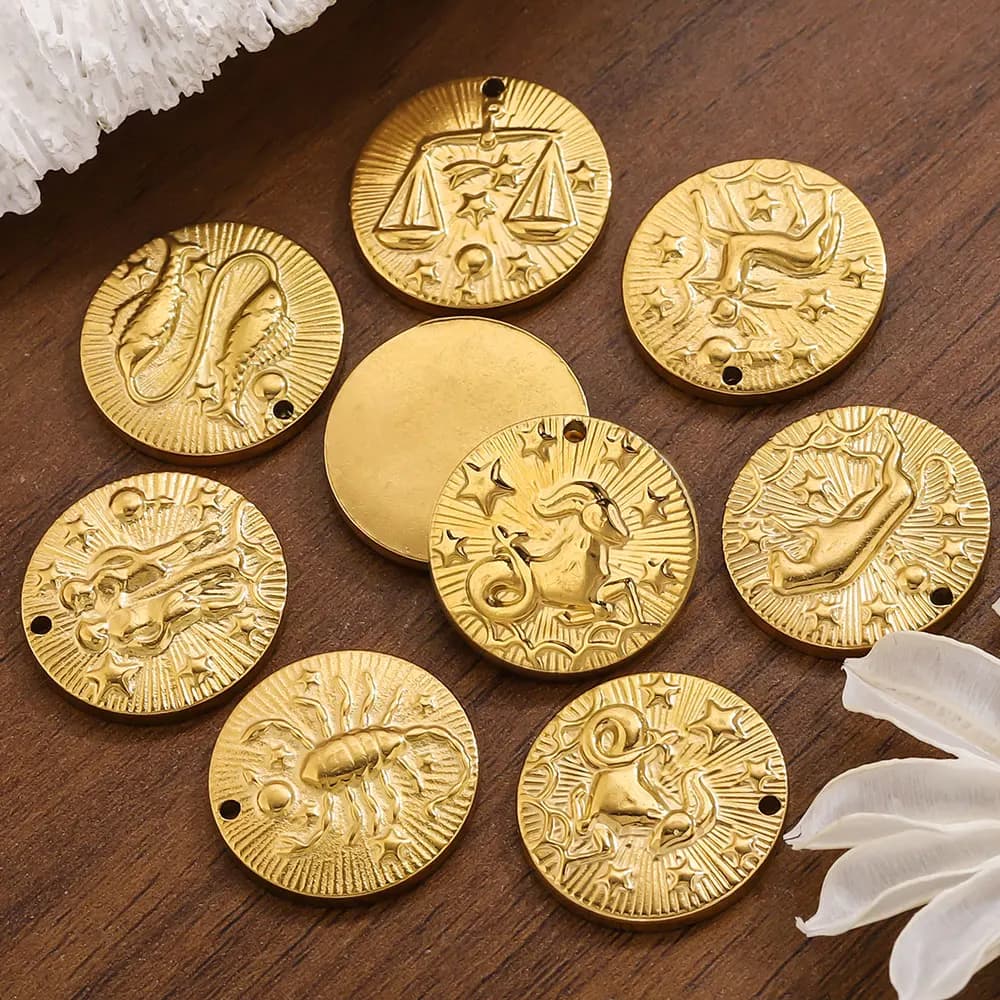 5 Pezzi Ciondoli Connettori in Acciaio Inossidabile con 12 Segni Zodiacali Placcati Oro per Creazione di Gioielli Fai-da-Te, Orecchini e Collane