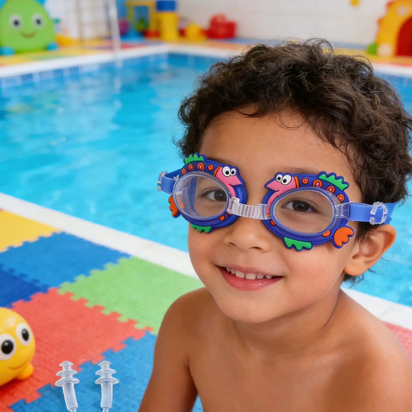 Occhialini da Nuoto Impermeabili con Decorazione a Pesce Blu, Antiappannamento, Guarnizione in Silicone, Cinturino Regolabile, Antinfiltrazione