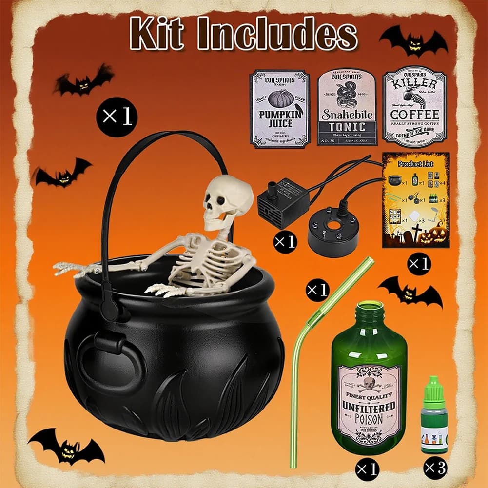 Calderone da strega per nebulizzatore di Halloween con luce a LED, macchina per nebbia in vaso di plastica, decorazioni per feste, decorazioni per interni ed esterni