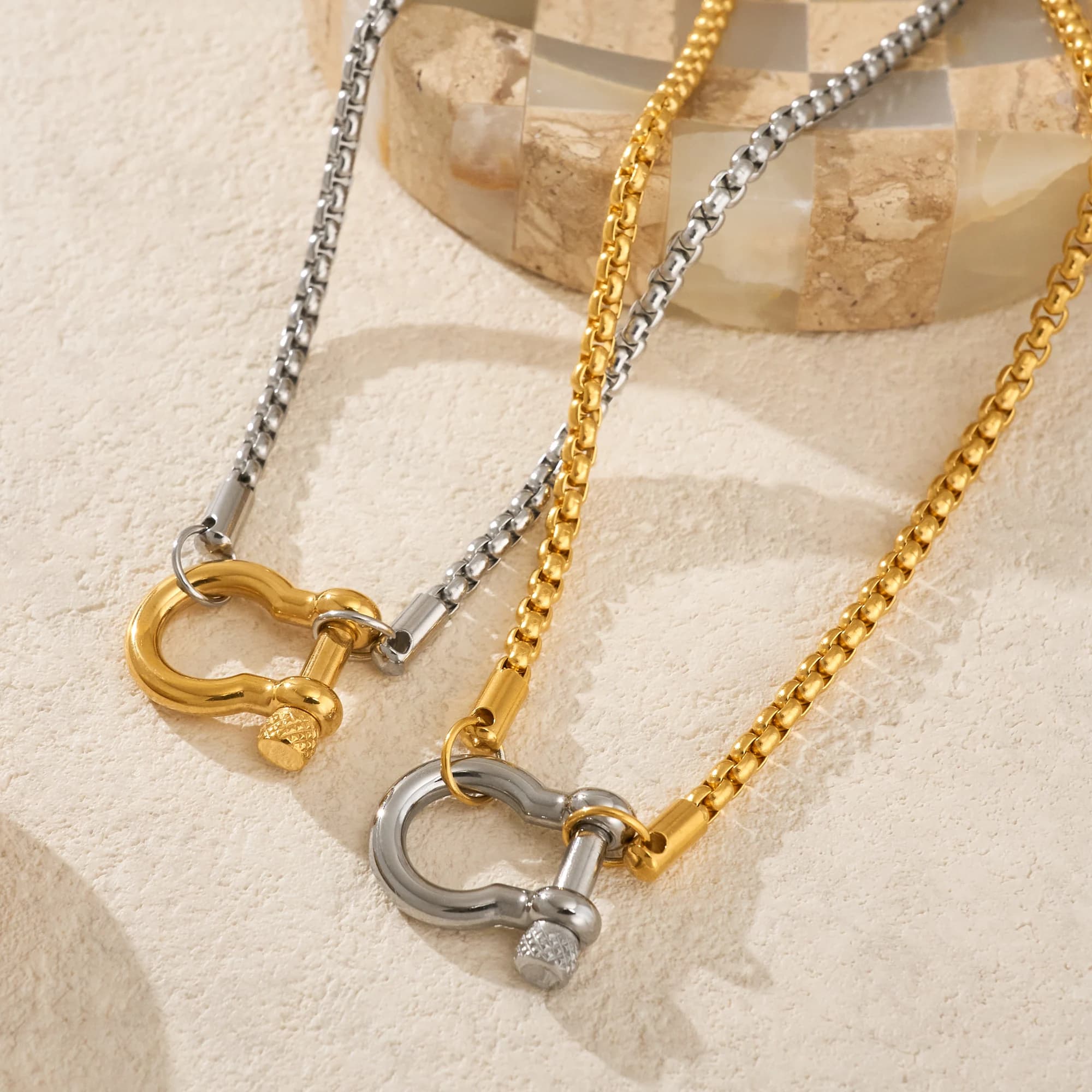 DASEIN 18k Gold Plated U Shape Lock Design Box Chain Punk Necklace Stainless Steel Tarnish Free Luxury Jewelry Unisex Gift