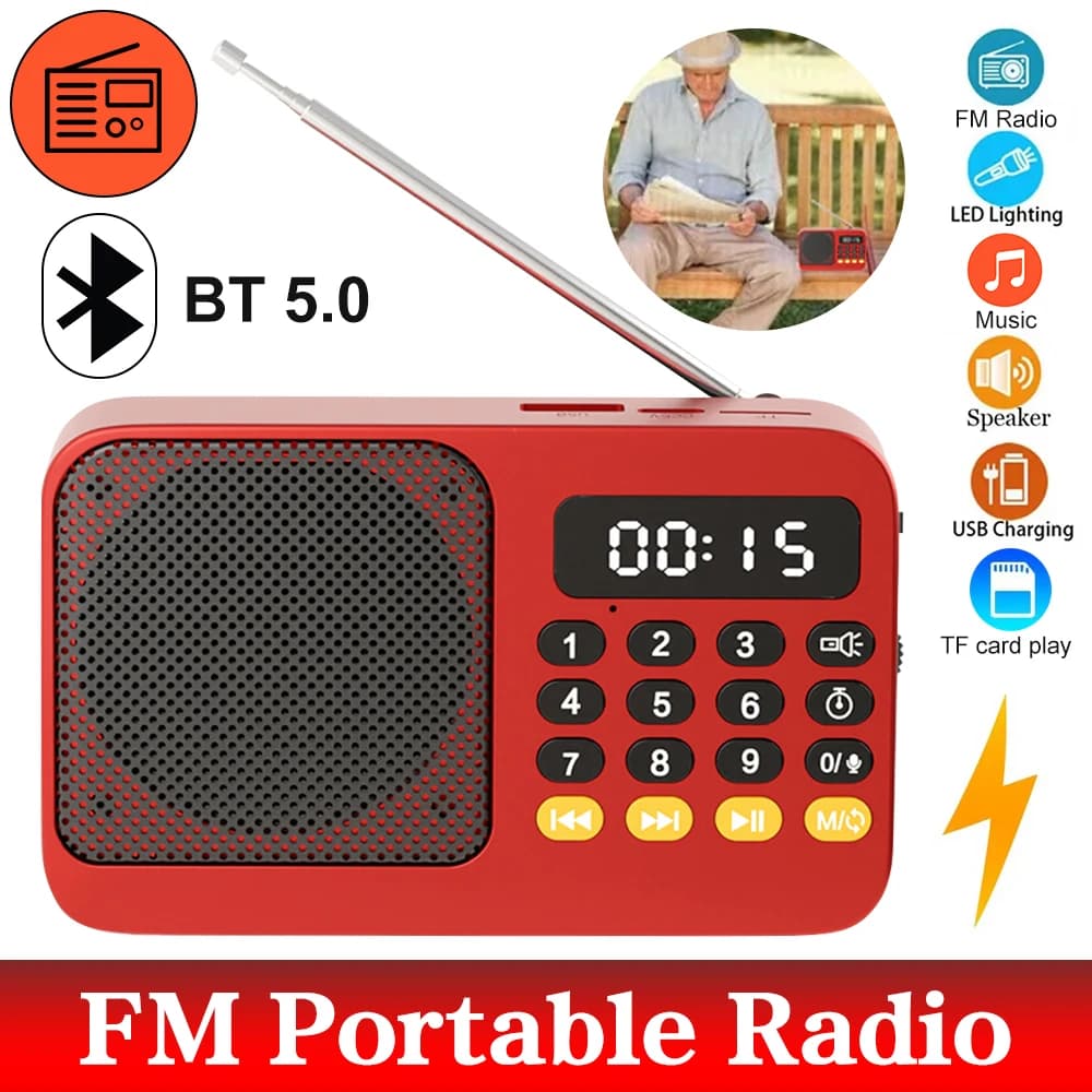 Radio FM portatile Radio 5.0 professionali compatibili con Bluetooth Radio ricaricabile USB con torcia Radio alimentate a batteria