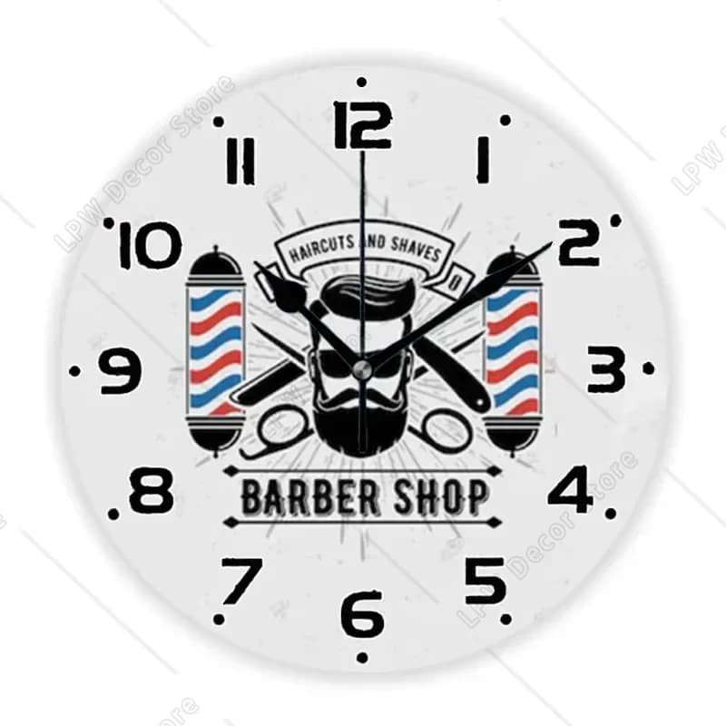 Orologio da Parete con Logo Hipster Barbershop e Palo da Barbiere per Arredamento Salone, Grande Orologio da Muro per Parrucchieri, Regalo per Gentiluomini