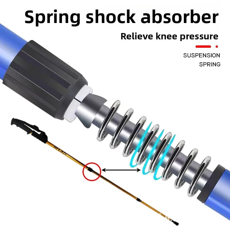 Aluminum Trekking Pole Telescopic Shock Absorbing Straight Curved Handle Hiking Walking Stick Outdoor Gear