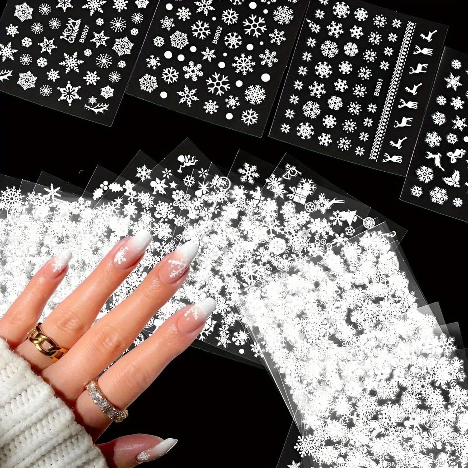 30 fogli di adesivi natalizi per nail art - Decalcomanie autoadesive 3D con fiocchi di neve, pupazzo di neve e alce con resina scintillante