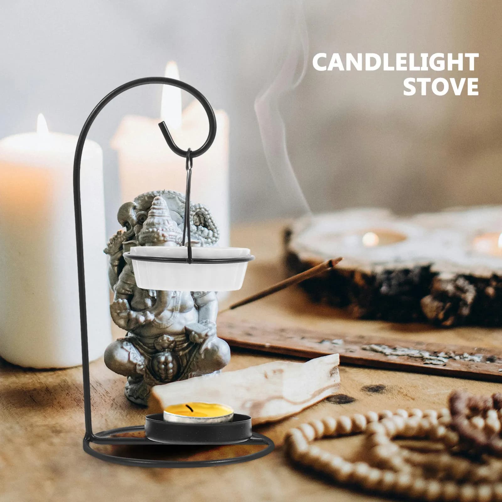 Bruciatore Minimalista per Oli Essenziali in Ceramica con Base in Ferro, Scaldacera per Candele, Diffusore di Atmosfera Romantica per la Casa
