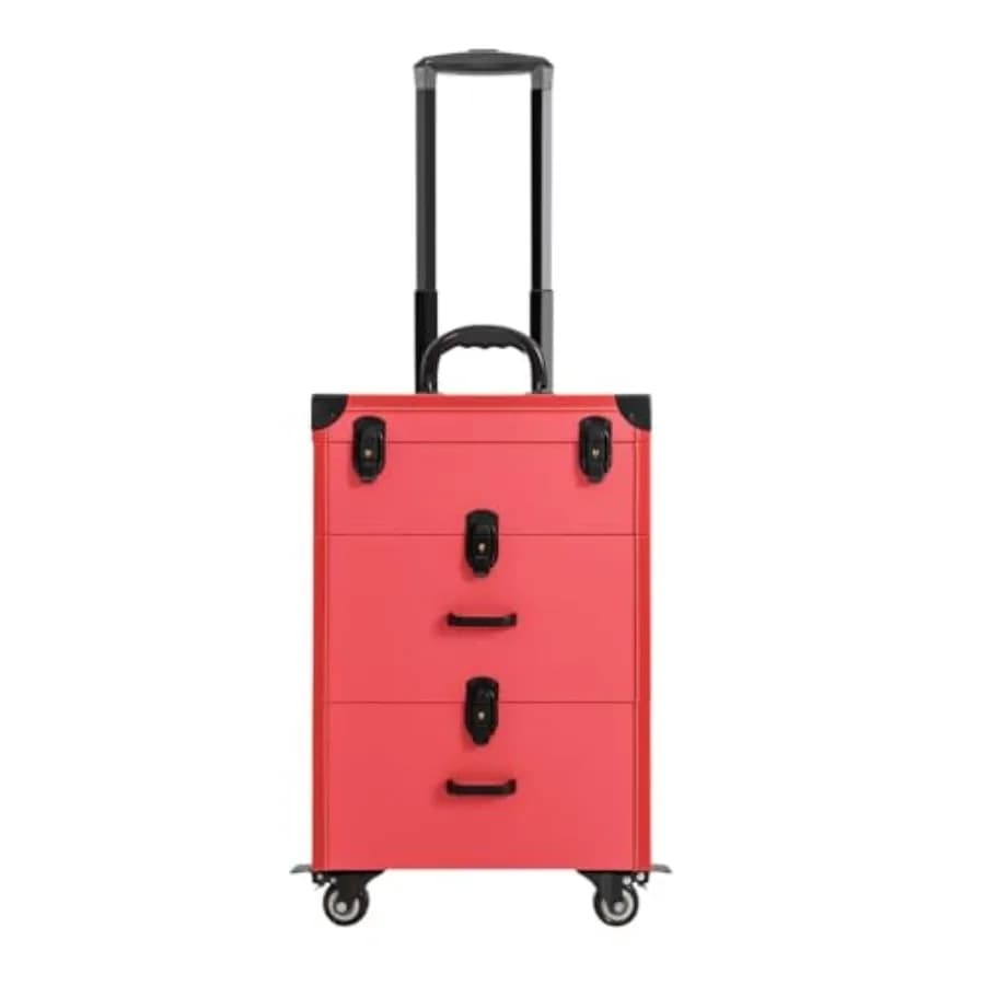 Valigia Trolley per Trucchi con Cassetto, Organizer da Viaggio per Cosmetici, Smalti e Gioielli, in Plastica Resistente, Rosa, Compatta D
