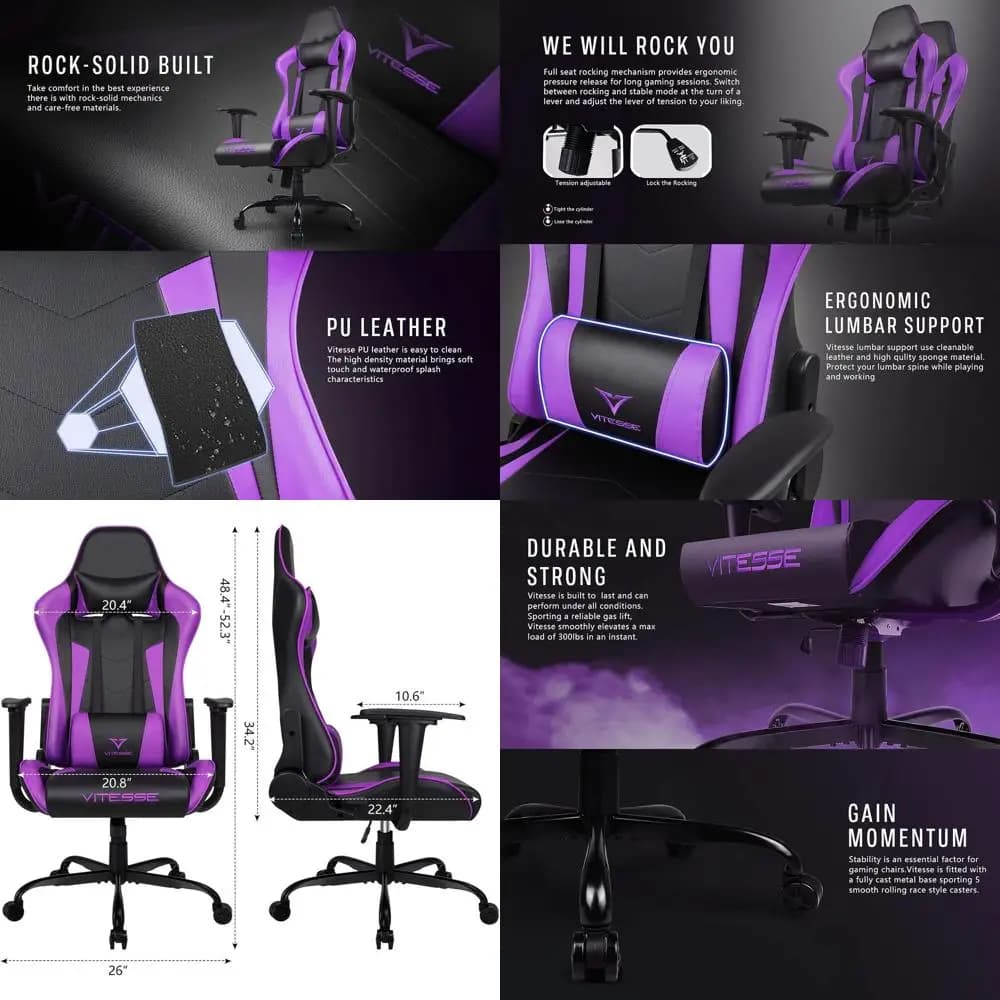 Sedia da Gaming Ergonomica Stile Racing con Supporto Lombare e Altezza Regolabile per Donne
