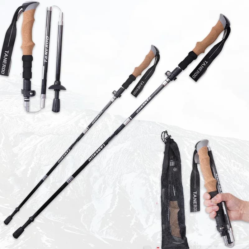130cm Climbing Walking Stick Carbon Fiber Telescopic Trekking Stick Ultralight Folding Trekking Stick with Quick Block