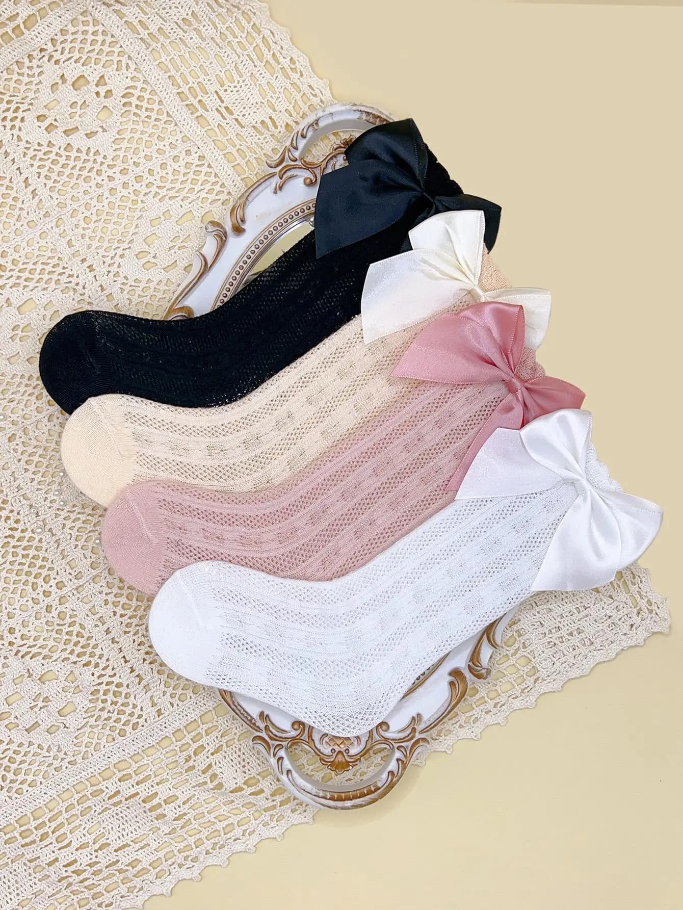 3/4 Pairs of Baby Girls' Bows Decor Anti-Mosquito Socks,Soft Breathable Cotton Crib Socks for Infant Toddler Summer Outdoor Play