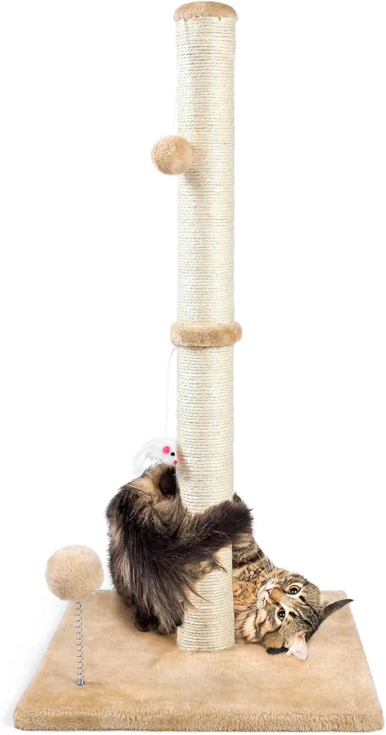 Tiragraffi per Gatti da Interno Alto 81 cm, Post Verticale 3-in-1 in Sisal con Giocattoli in Peluche, Base Stabile, Beige