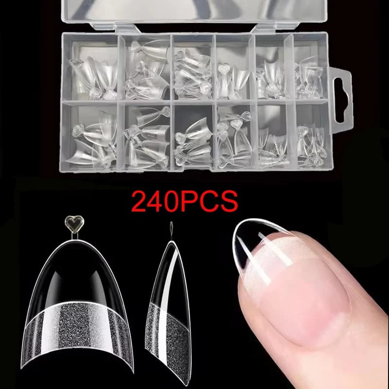 240 pieces Half cover Pre-rolled nail tips half opaque XS Press on the extension of fake nails for a small small nail bed 12 size canned