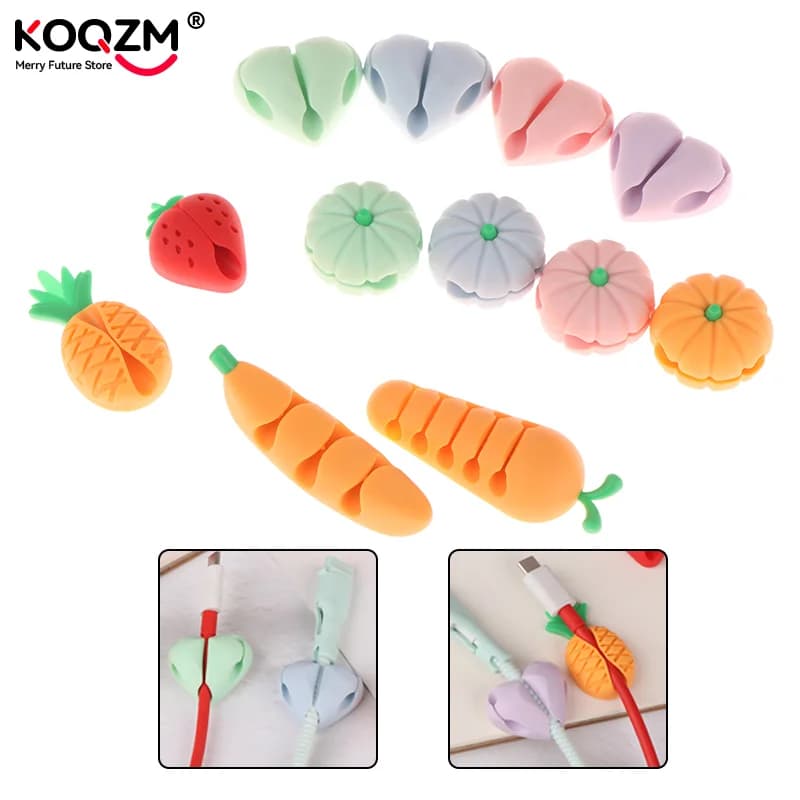 Mini organizer per cavi 2 pezzi/4 pezzi carino ananas a forma di cuore clip per la gestione dei cavi USB in silicone supporto per cavo per gestione cavi da tavolo