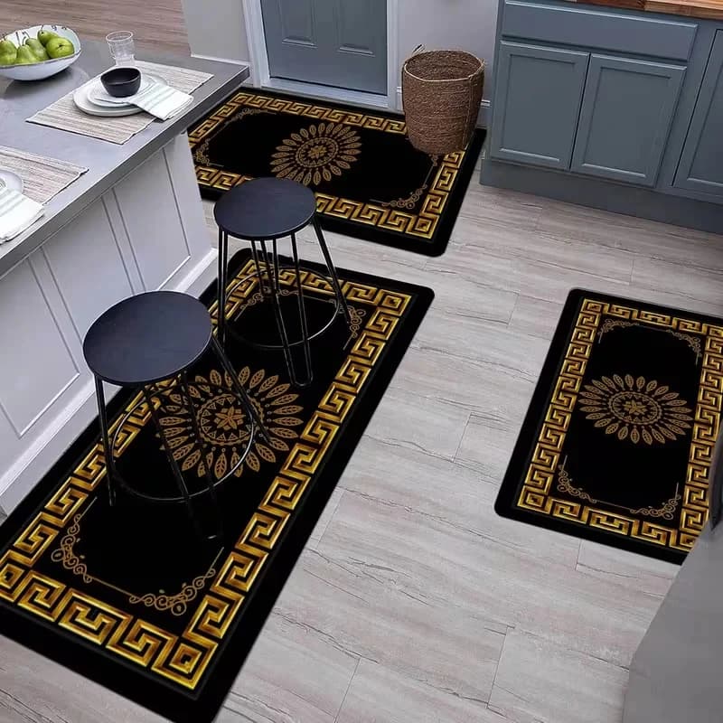 Tappeto geometrico dorato lavabile antiscivolo VIKAMA per cucina, lavanderia, decorazione per la casa
