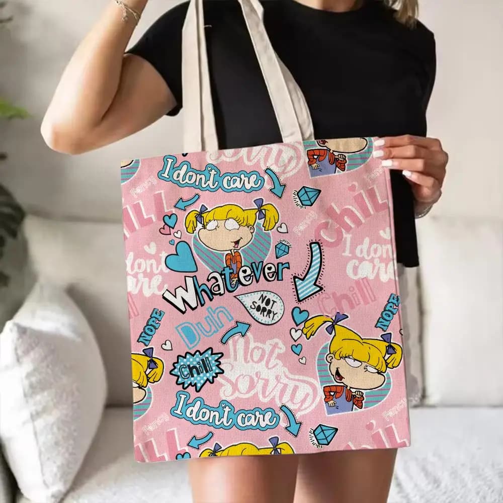 Divertenti borse portaoggetti R-Rugrats in tela con stampa fronte-retro, borsa a tracolla alla moda, borsa per la spesa, regalo, borse ecologiche