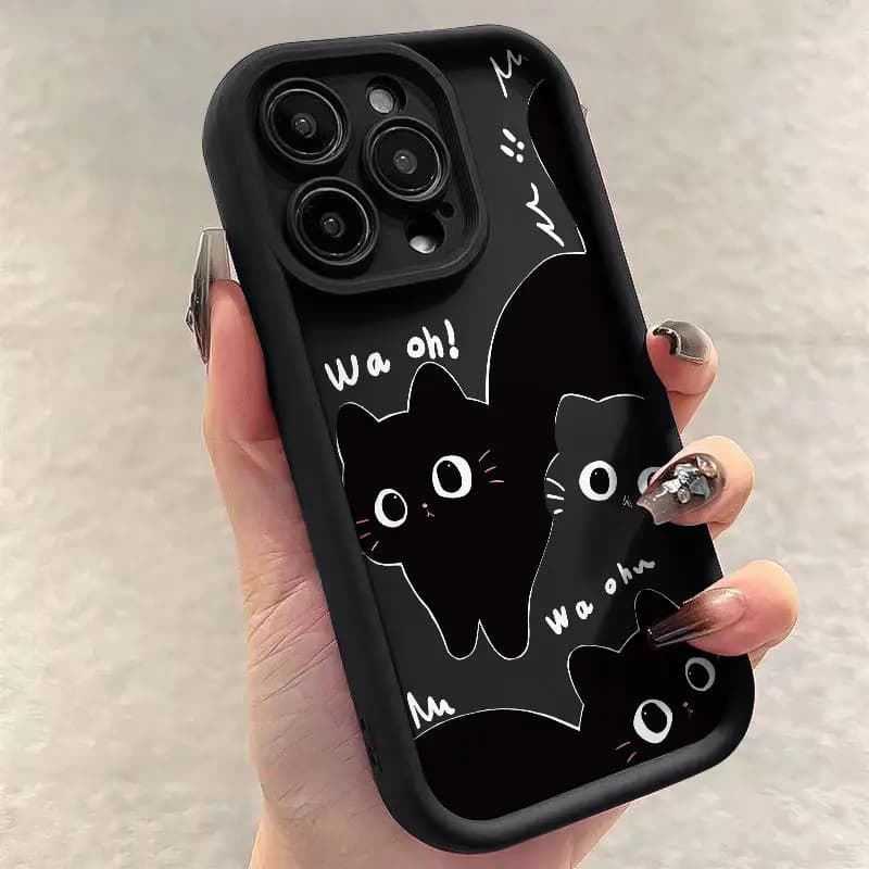 Custodia per telefono Cartoon Little Black Cat Coppia carina per iPhone 16 15 14 13 PRO MAX 11 12 X XS XR 7 8 Plus Mini Y2k Cover antiurto