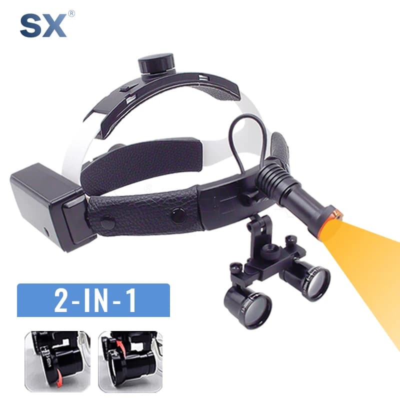 2.5-3.5X 2IN1 Faro dentale a LED per ingrandimento chirurgico Lenti di ingrandimento binoculari 5W Doppia luce Dentisit Lab ORL Attrezzature Strumenti