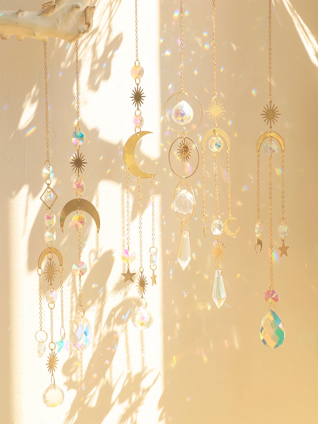 Acchiappasole in Cristallo a Forma di Farfalla, Falena e Luna, Prisma di Cristallo, Acchiappaluce Arcobaleno, Decorazione da Esterno per Giardino delle Fate
