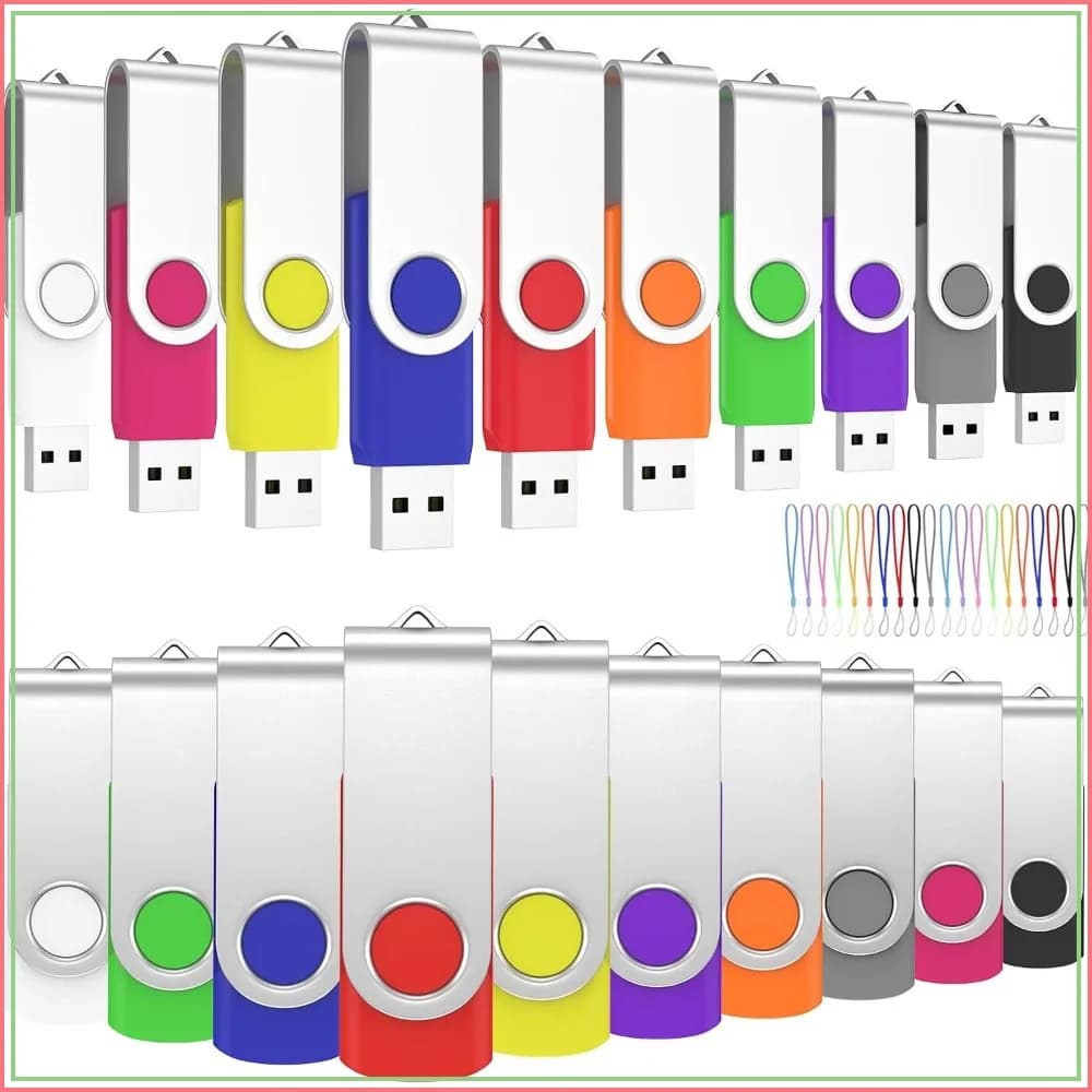 16GB USB 2.0 Flash Drive 20 Pack with Lanyards, Swivel Thumb Drives for Data Storage (Mix Colors)