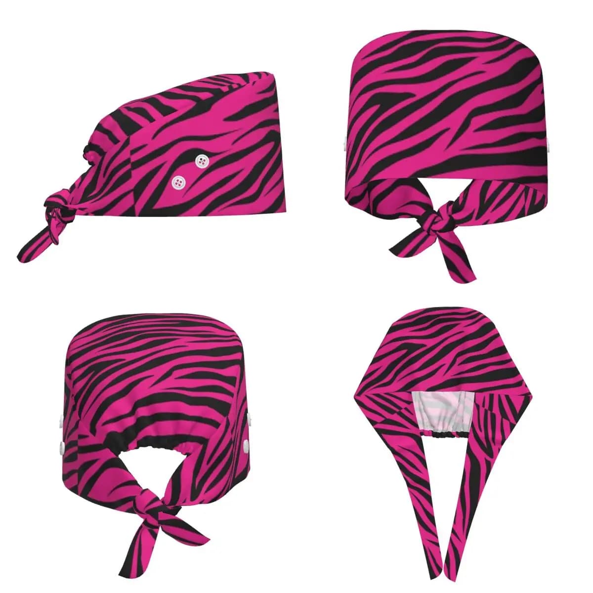 Pink Zebra Print Scrub Hat Doctor Working Surgical Cap Men Women Adjustable Nursing Caps for Dentist