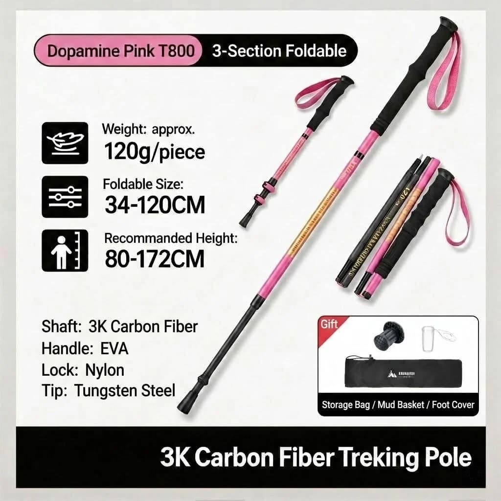 2 Ultralight Carbon Fiber Trekking Sticks for Hiking and Camping for Women/Humans