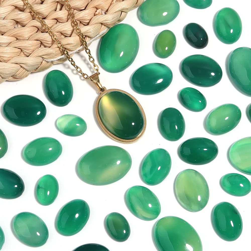 2-10 pcs/Lot Natural Stone Cabochon Beads Oval Agate Green Cabochon Posterior part Cammeo Plane For Jewels FAI FROM YOU Who Make Necklace Earrings