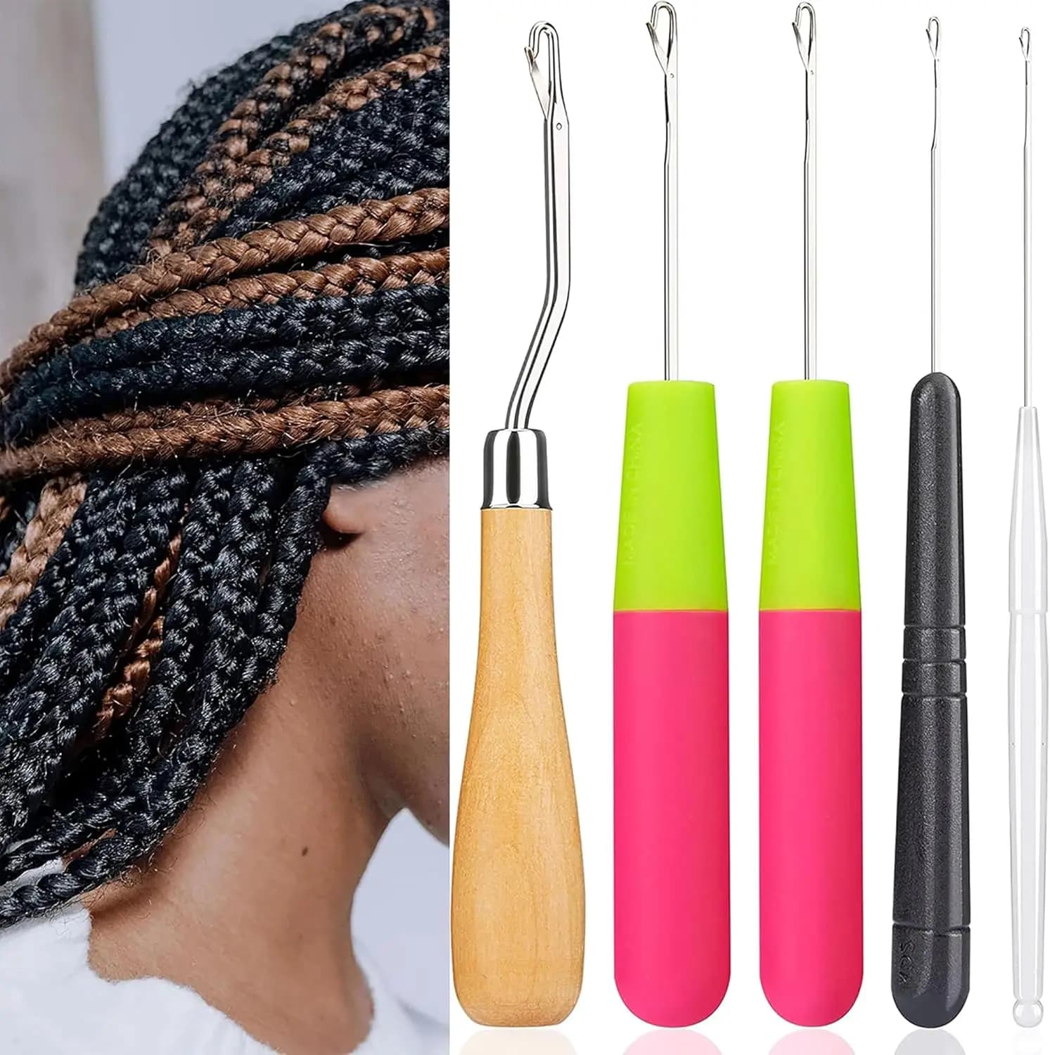 5 Pz/set Piegato Gancio di Chiusura Uncinetto Ganci Strumenti Per Intrecciare I Capelli Dreadlocks Diverse Dimensioni Uncinetto Aghi Per Tessitura