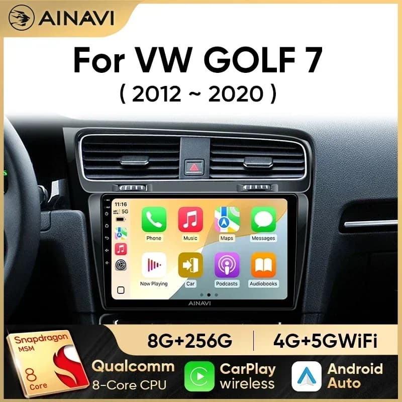 Ainavi Autoradio per Volkswagen VW Golf 7 MK7 GTI 2011-2021 Wireless Carplay Android 13 Auto Multimedia Stereo Video Player 2Din
