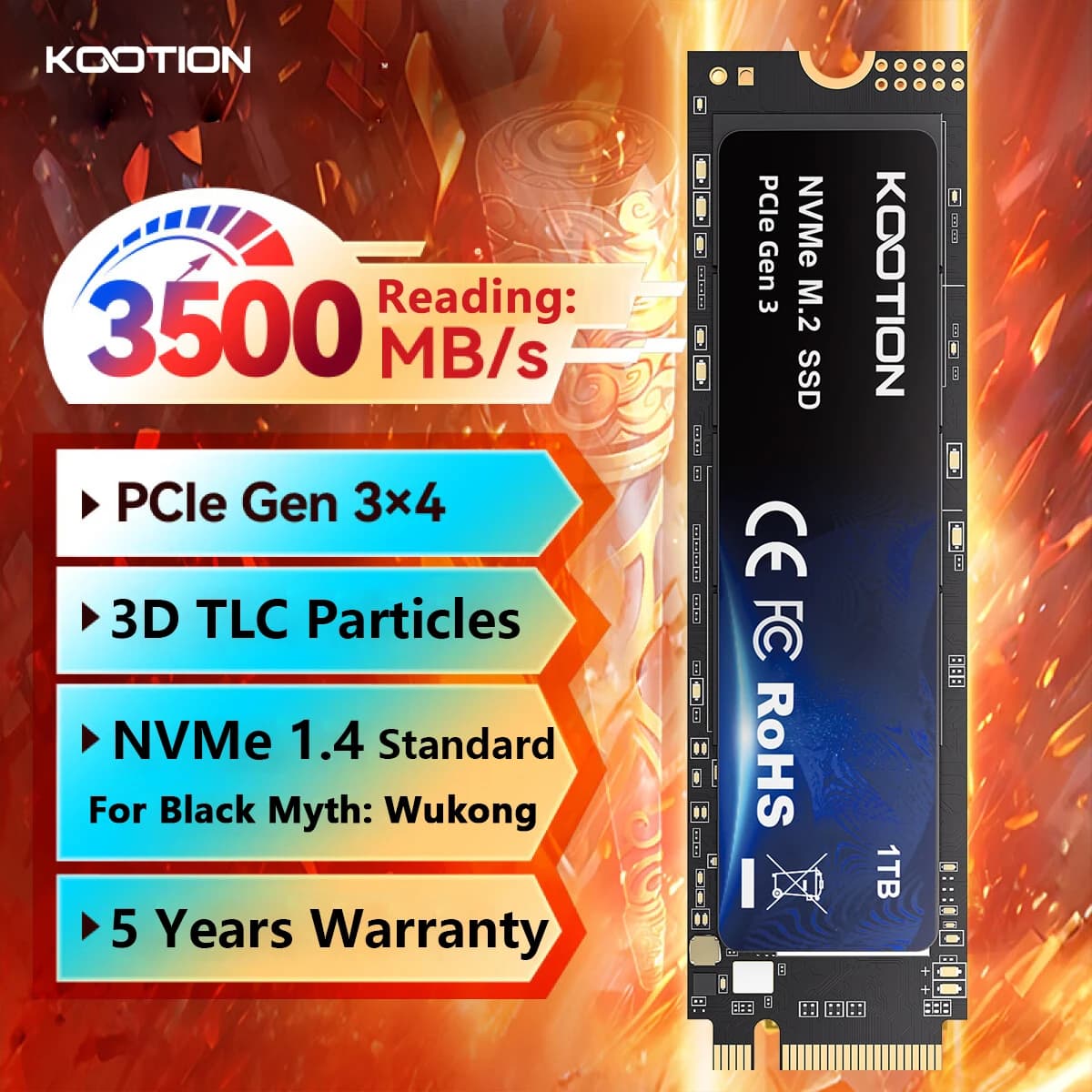 KOOTION SSD NVMe M.2 2280 2TB 1TB 512GB 256GB Disco rigido interno a stato solido PCIe 3.0x4 Gen3 M2 SSD per PC portatile desktop