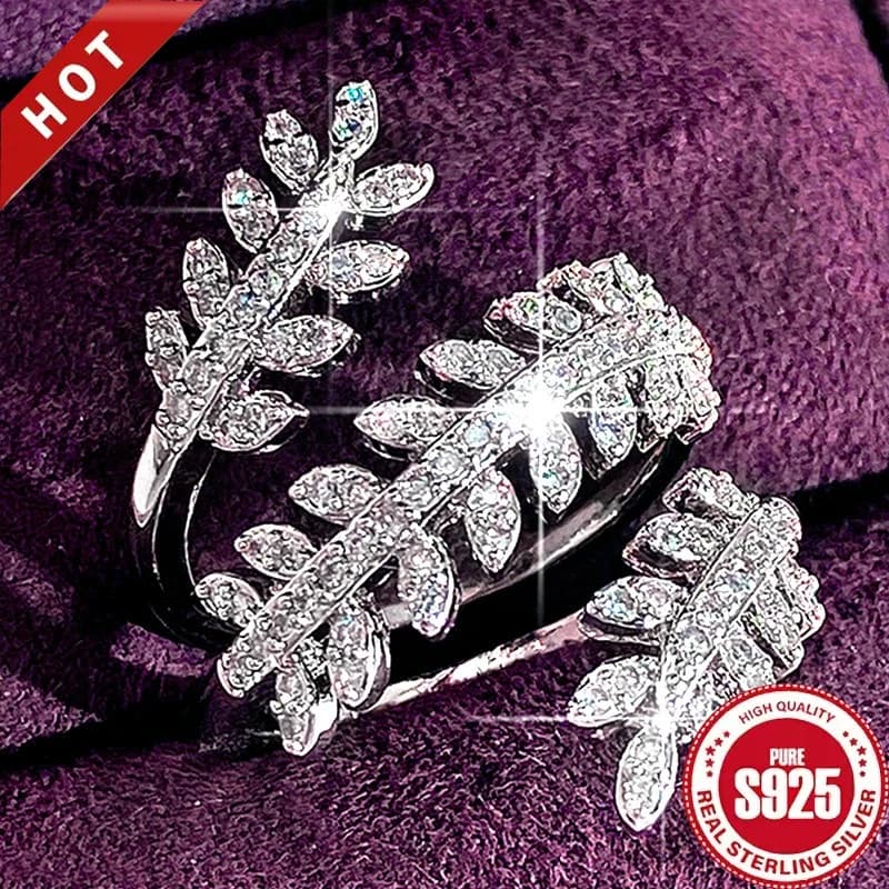 S925 silver open ring, light luxury wheat ears full of diamonds zircon women's ring, copper-plated platinum zircon ring.