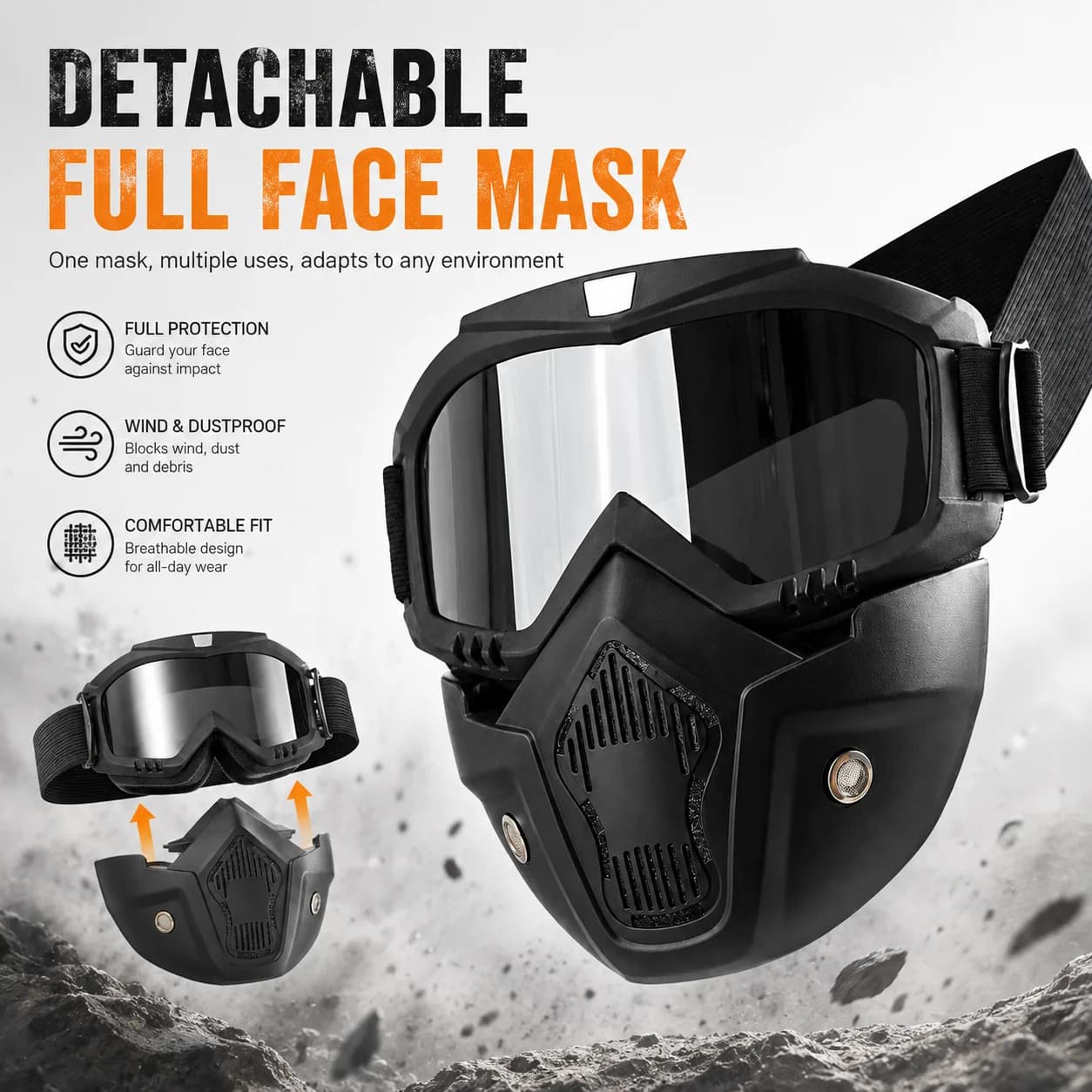 Detachable Motorcycle Goggles Mask Windproof UV Protection Motocross MX ATV Dirt Bike Off Road Riding Face Mask Ski