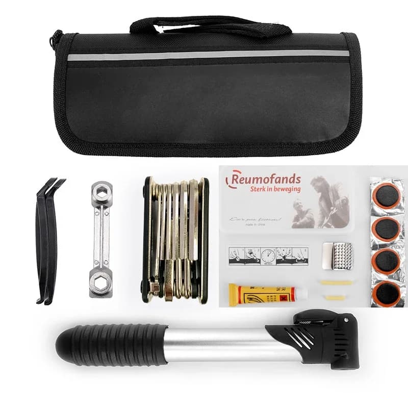 Kit di riparazione biciclette Set di chiavi per riparazione pompa pneumatici Strumento combinato per mountain bike