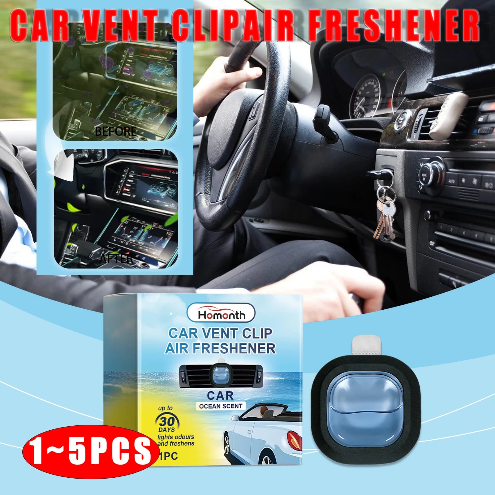 1/3/5PCS Car Deodorant Multipurpose Interior Car Conditioner Air Exit Air Deodorization Deodorant Clip