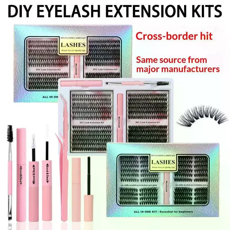 Kit Make-up 480 Pieces Eyelashes Natural Segmentates Fa-da-Te with Colla, Remove-Ciglia, Brush and Pliers