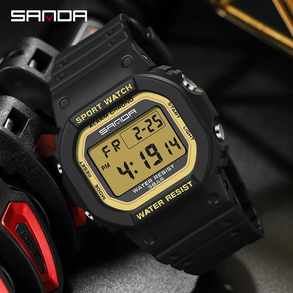 SANDA 2107 Orologio da uomo alla moda, orologio sportivo militare resistente all'acqua, orologio da polso digitale a LED con quadrante grande, cronometro per uomo