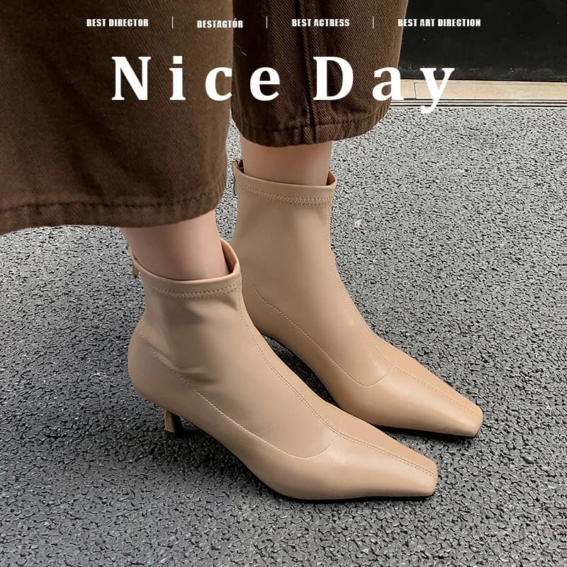 2026 autumn winter women ankle boots 22-24.5cm stretch microfiber square toe modern boots thin high heel back zip skinny boots