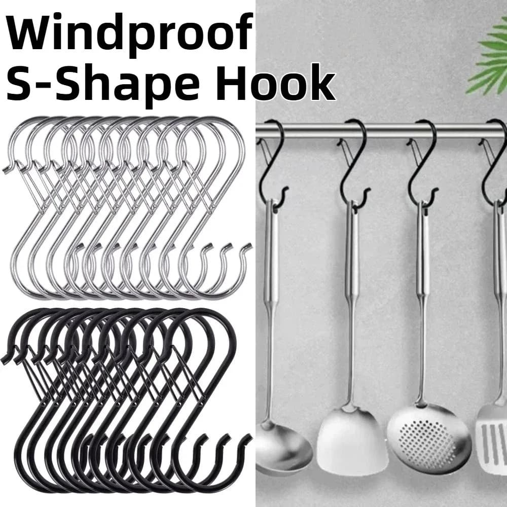 10 Pieces S Hook for Balcony, Stainless Steel Spring Stop, Anti-wind Hook for S, Windproof Safety Buckle