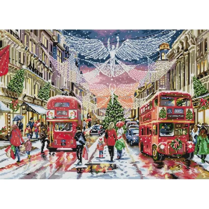 Natale Paesaggio di strada Modello Punto croce Ricamo Aida 14 16 11CT Tela bianca stampata Tessuto Filo di cotone Kit da cucire