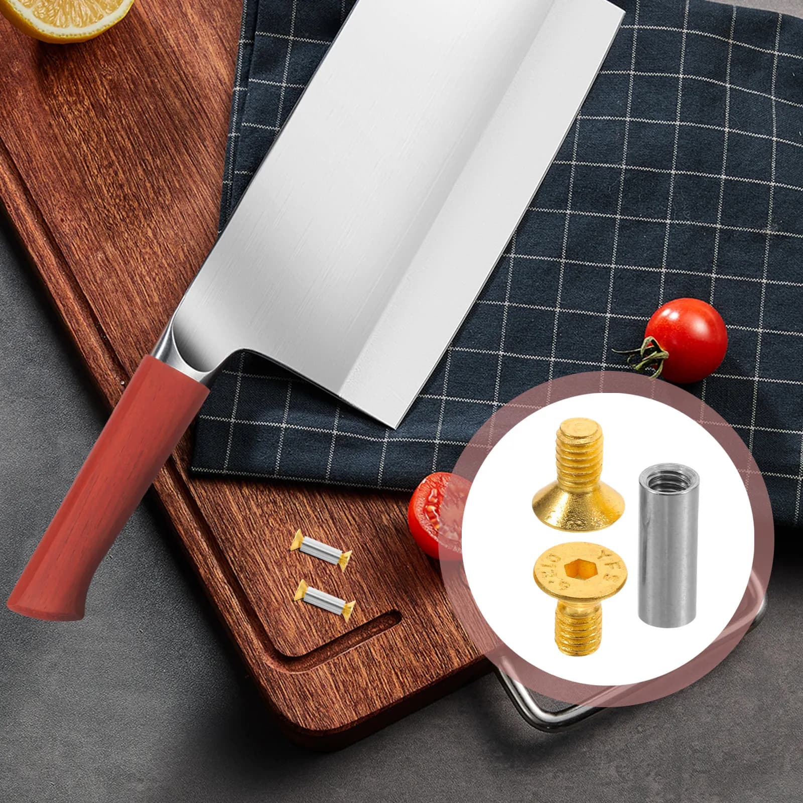2Pcs Strong Brass Knife Handle Rivets Round Head Metal Rivets for DIY Knife Handle Assembly Repair Kitchen Chef Knives Fixing